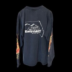 Easyriders Vintage 80's Flames Biker Long Sleeve Shirt Mens Size XXL Faded Black